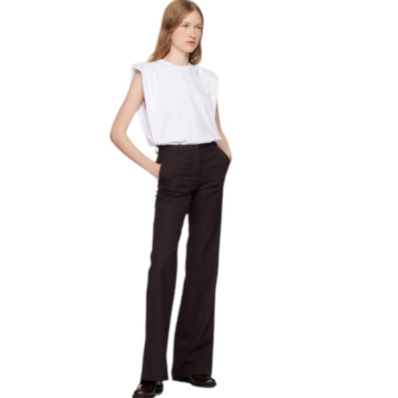 The Frankie Shop NWT Lyra Flared Pants Trousers High Rise Dark Plum Wool Blend - Picture 8 of 12